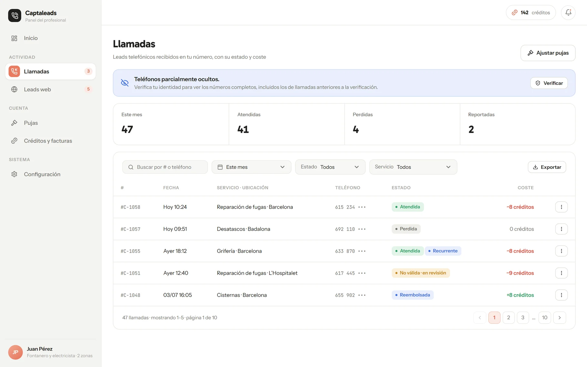 A call pipeline with masked numbers