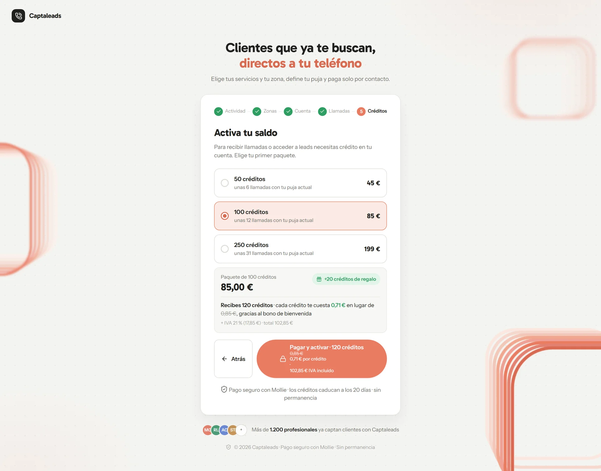 onboarding · créditos