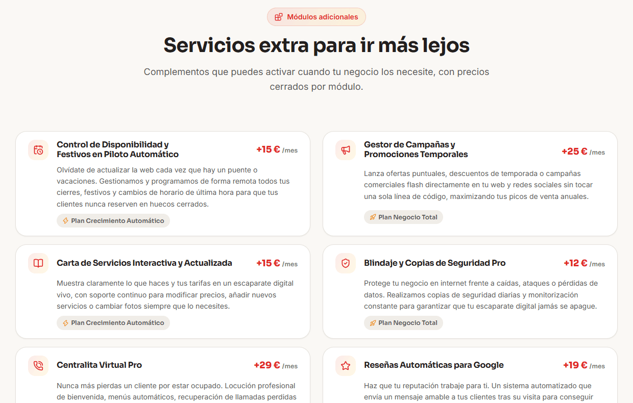 Extra services at closed prices