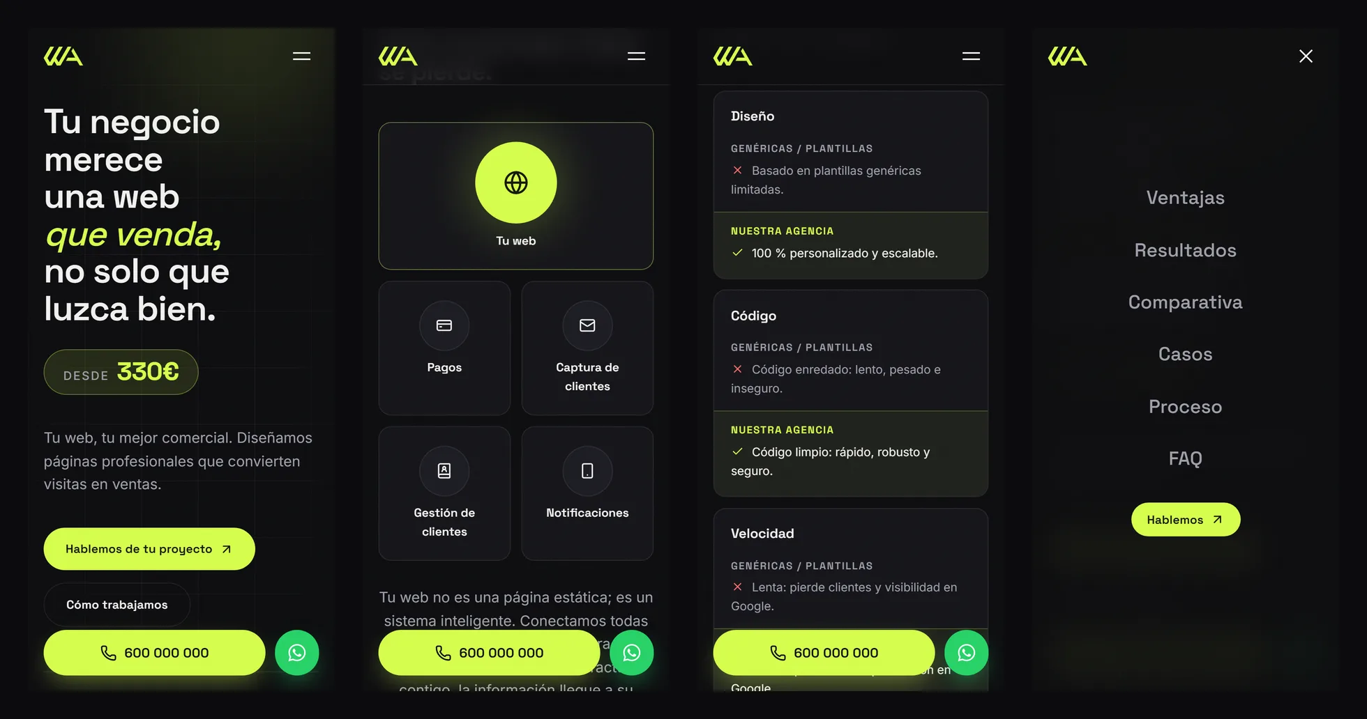 mobile · hero, ecosistema, comparativa y menú