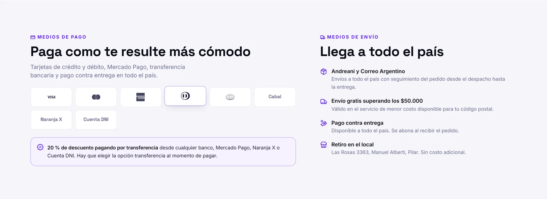 medios de pago y envío