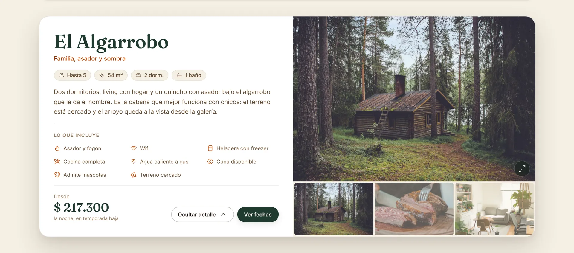 Three cabins, the detail on demand