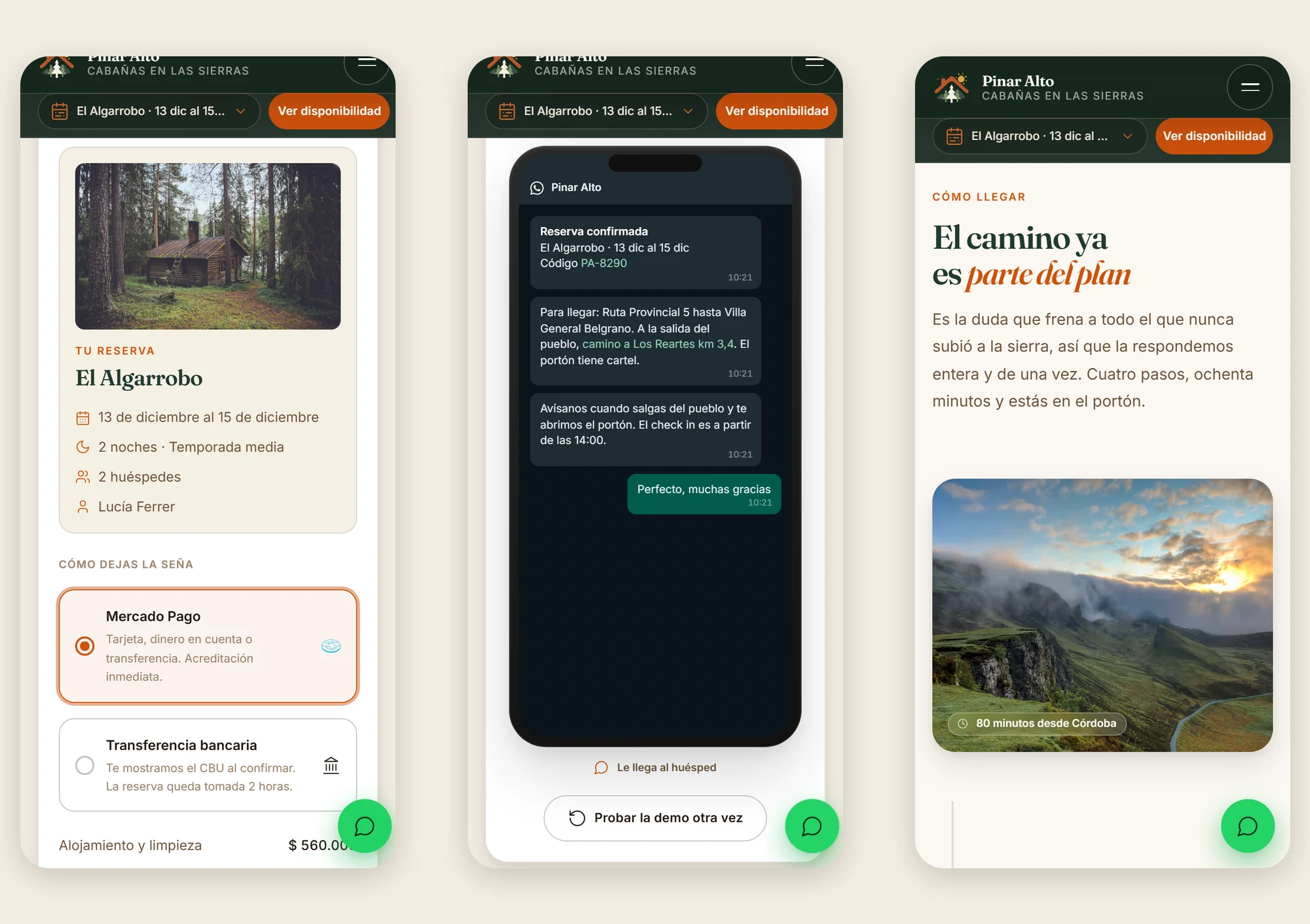 mobile · pago, mensajes y cómo llegar