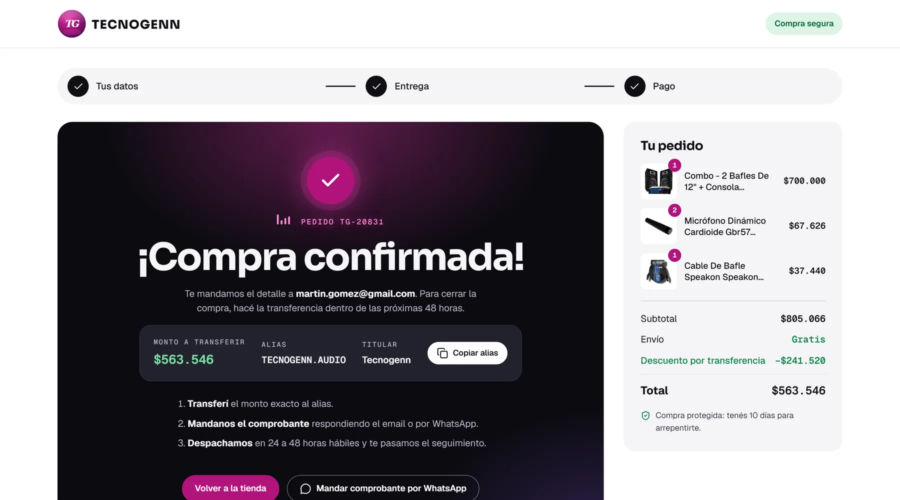 checkout · compra confirmada